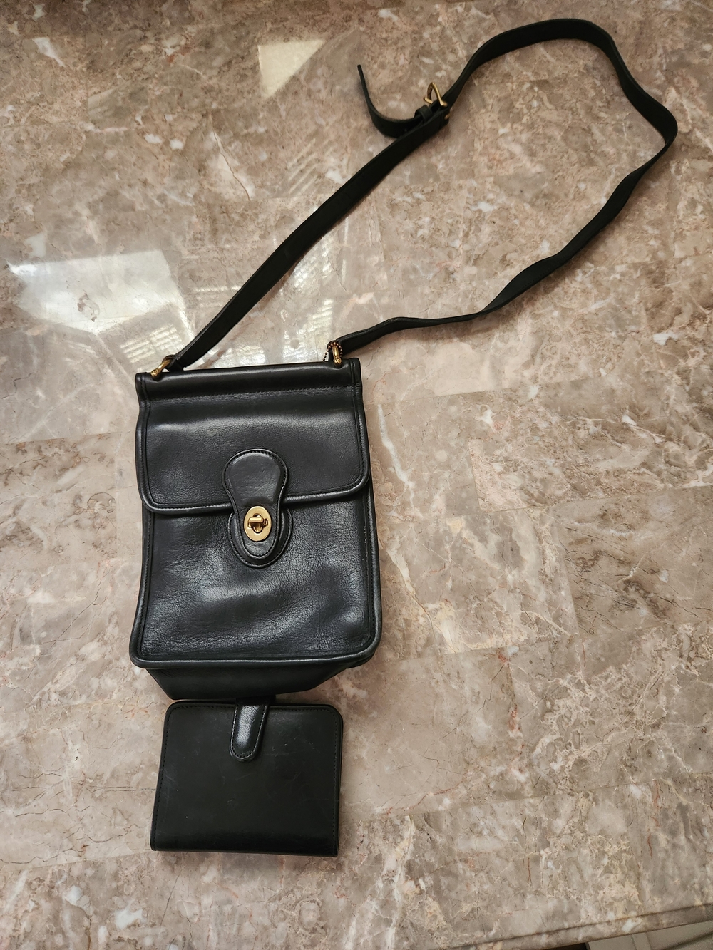 Coach Black Leather Murphy Crossbody with Gold Turnlock With Wallet